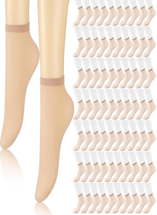 Twistover 288 Pcs Disposable Foot Socks Beige Tan Slip on Ankle Socks Nylon Footies Nylon Stockings for Try Shoe Men Women, 144 Pairs - Image 1